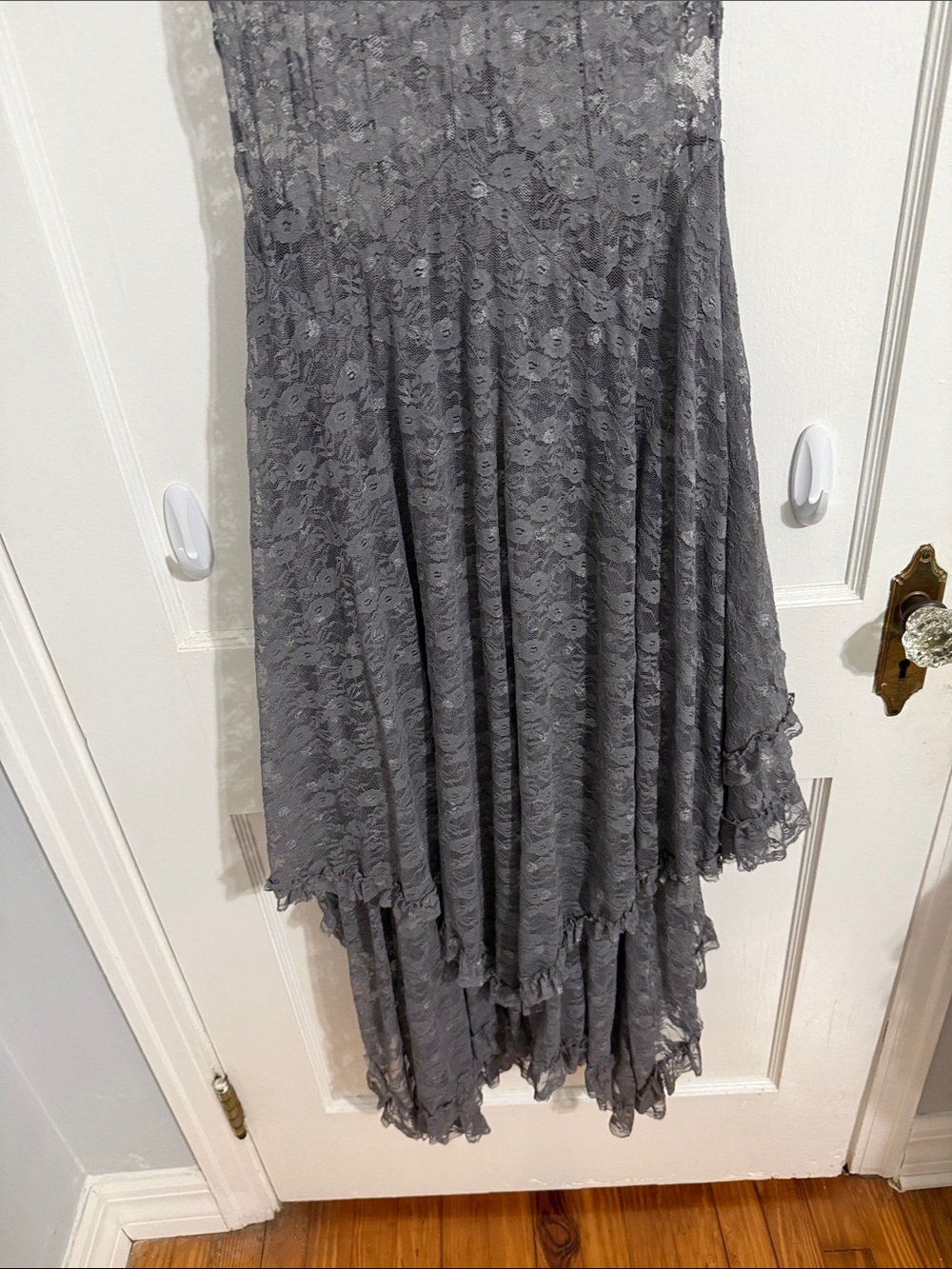 Women's Sleeveless Gray Lace High-Low Dress - Picture 3 of 8
